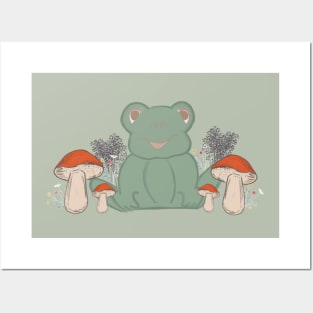 Cute Cottagecore Frog and Mushrooms Posters and Art